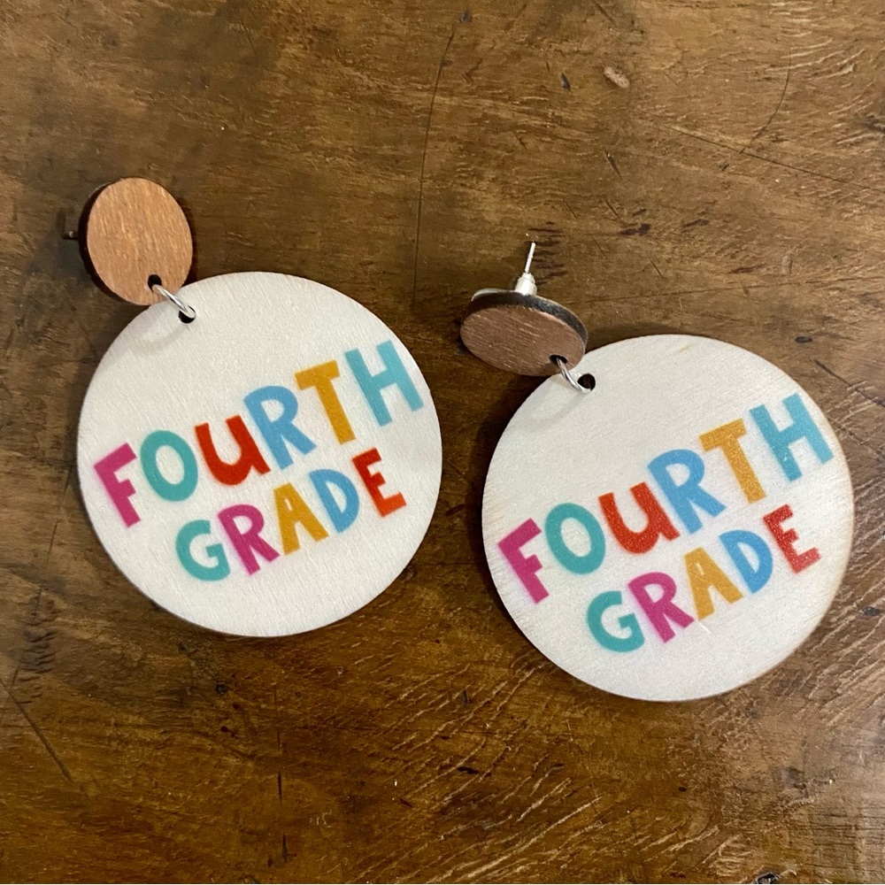 Fourth Grade wooden disc earrings